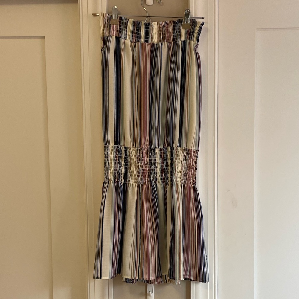 Strapless smocked multicolor stripe dress